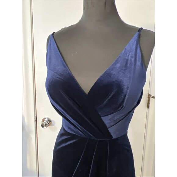 B2 Jasmine Velvet Dark Blue long Dress Womens 4 Side Slit Babydoll Prom - Picture 3 of 13